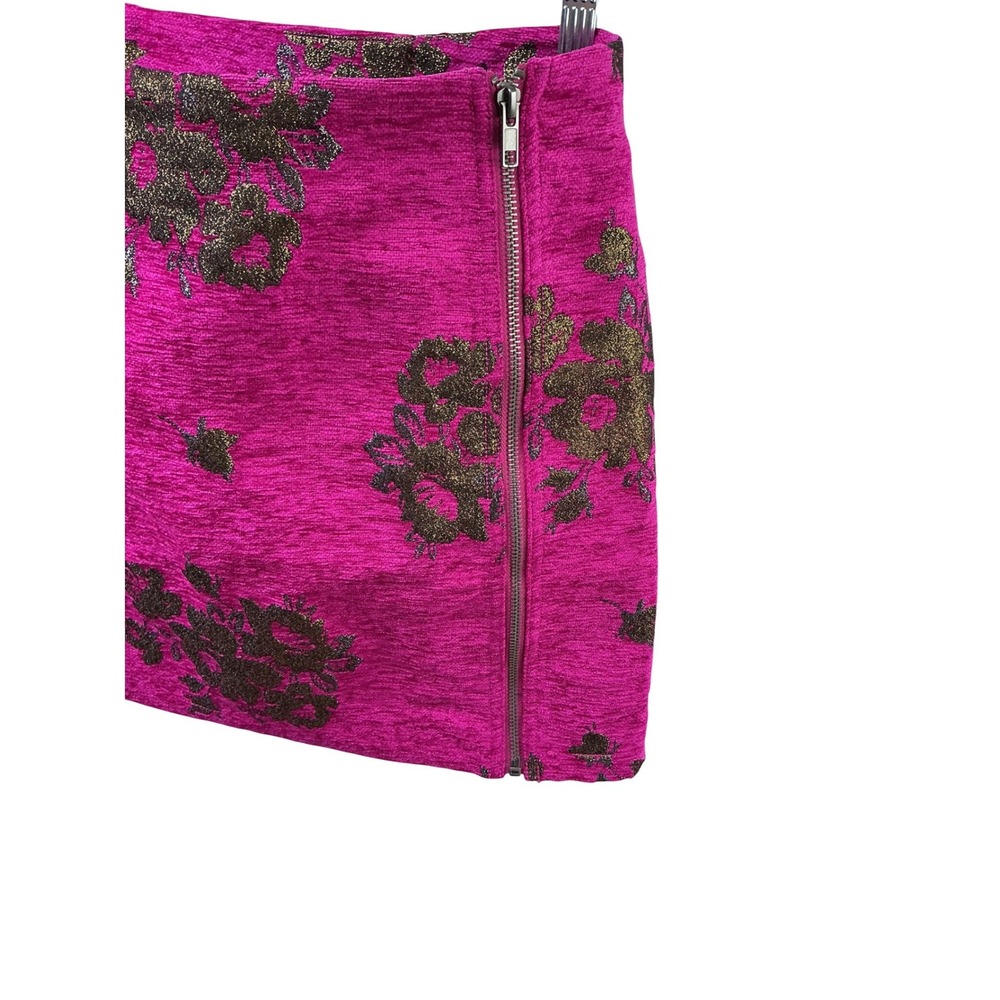 Free People Pink Gold Floral Brocade Side Zip Mini Skirt Size 4 OB1054173 - Picture 5 of 12